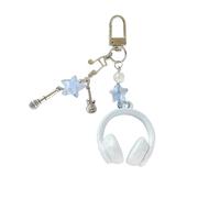Msioytog Colgante para auricular de música creativa, cable de teléfono con lentejuelas para paquete de llavero, regalo moderno adicional para sus seres queridos, llavero con tema estético