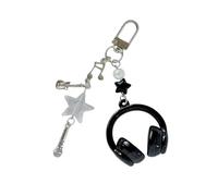 Msioytog Colgante para auricular de música creativa, cable de teléfono con lentejuelas para paquete de llavero, regalo moderno adicional para sus seres queridos, llavero con tema estético