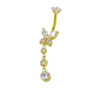 Msioytog Elegante joyería para piercing de ombligo con revestimiento de acero inoxidable, diseño de ligero 4G con circonita de 6 mm, joyería ligera para cuerpo, cadena para vientre con velada de