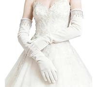 Msioytog Guantes largos aterciopelados con detalles de diamantes de imitación brillantes para calidez en eventos de graduación, perfectos para bodas y fiestas, guantes elegantes de ajuste cómodo