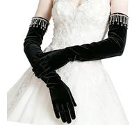 Msioytog Guantes largos aterciopelados con detalles de diamantes de imitación brillantes para calidez en eventos de graduación, perfectos para bodas y fiestas, guantes elegantes de ajuste cómodo