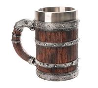 Msioytog Jarra de cerveza con barriles de madera, taza aislante de resina y acero inoxidable, elegante, para decoración de fiesta en casa, taza para beber histórica