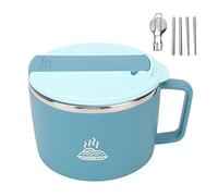 Msiud 304 Fideos Tazón Ramen con Tapa, Fideos para Microondas con Palillos Y Spork Juego De Cocina Portátil De Acero Inoxidable Sopa Cocina Casera Mangos Redondos Tazones 1200ml (Azul)