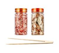 Msiud Oro Copos Decorativos, 2 Botellas de LáMinas Pan Oro con Pinzas, LáMinas Oro Pan Imitación Foil Plata para Decorar Pasteles Maquillaje UñAs Arte Pintura Manualidades de Joyería (Oro + Cobre)