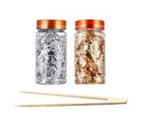 Msiud Oro Copos Decorativos, 2 Botellas de LáMinas Pan Oro con Pinzas, LáMinas Oro Pan Imitación Foil Plata para Decorar Pasteles Maquillaje UñAs Arte Pintura Manualidades de Joyería (Oro + Plata)