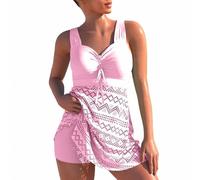 MSIYOW Tankini de Baño para Mujer Traje de Baño 2 Piezas Bañador Playas Conjunto de Bikini Talla Grande(L, Rosa Claro)