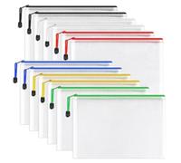 Mskidand 12 bolsas de malla con cremallera para archivos, bolsa de documentos de plástico, tamaño carta/tamaño A4 para suministros de oficina