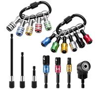 Mskidand 18 accesorios para llavero con soporte de brocas, adaptador de taladro de ángulo recto, adaptador de enchufe de taladro de 1/4 pulgadas, 3/8 pulgadas, 1/2 pulgadas, soporte de broca 11P