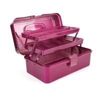 Mskidand Caja de Almacenamiento de Herramientas para Manualidades y Color Rosa Brillante, Caja de Herramientas de Transporte Apilable de 3, Caja de Costura, Organizador para Arte