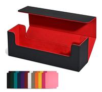 Mskidand Caja de Almacenamiento de Tarjetas para Cartas Coleccionables, Estuche para Barajas de Tarjetas de PU, Tarjetero con MagnéTico para Tarjetas de Juego MagnéTicas Negro+Rojo