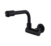 Mskidand Grifo giratorio de 360 grados negro montado en la pared, mezclador de agua fría de latón macizo para fregadero de cocina, fregona, piscina, grifos de agua