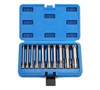 Mskidand Juego de 10 llaves de vaso de punta estriada de 4 pulgadas, funda universal tipo M, juego de llaves de vaso de triple ranura cuadrada