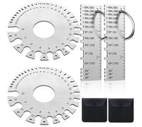 Mskidand Juego de 2 medidores de grosor de chapa de metal con herramienta de medición de calibre de alambre redondo de doble cara, juego de medidores de soldadura de acero inoxidable