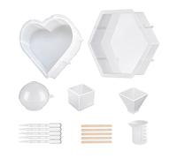 Mskidand Kit de moldes de resina de silicona para resina epoxi, conservación de flores, incluyendo hexágono, corazón, esfera