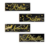 Mskidand Letrero colgante de madera para pared con texto en inglés "Bathroom To Relax Soak And Breathe" (4 piezas)