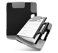 Mskidand Portapapeles negro con caja de almacenamiento de plástico con asa, carpeta de construcción de 14.4 x 12.1 x 2.44 pulgadas