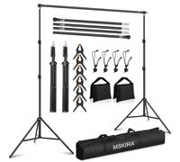 MSKIRA Soporte de fondo de fotos de 10 x 6.9 pies, soporte de fondo ajustable, kit de sistema de soporte de telón de fondo con 4 abrazaderas, 4 clips, 2 bolsas de arena, bolsa de transporte para