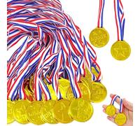Mskmnkot Medals for Kids, 100PCS Plastic Gold Medal, Waterproof Fade-Resistant Award Medals, Portable Participation for Children's Sports Meeting, Award Ceremony, Game Prizes Gold Kids