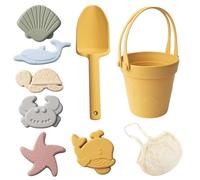 Mskmnkot Sand Toys for Kids, 8PCS Safe Silicone Beach Toys with Shovel, Bucket and Sand Molds, Waterproof Box for Travel Summer Outdoor Yellow Toddler Beach