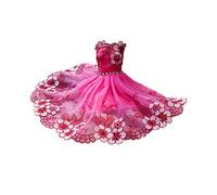 Mskmnkot Wedding Gown Dresses Princess Clothes Party Outfit For Doll Toy Doll (Rose Red Flower) Ball Gowns
