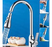 MSLing Grifo de cocina con cabezal pulverizador, giratorio 360°, cabezal de pulverización con 3 modos de salida de agua, boquilla pulverizadora para grifo pulido, extensor para cabezal pulverizador de