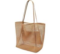 MSLSOZ Bolsa de la compra reutilizable, bolso de playa de malla, 22L, caqui, para mujer