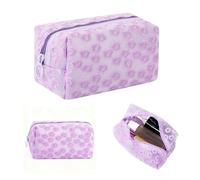 MSLSOZ Bolsa de maquillaje de plástico con bordado de flores, semitransparente, con diseño, bolsa de maquillaje pequeña impermeable para bolso, bolsa de belleza para mujer, para uso diario, viajes o
