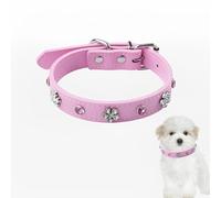 MSLSOZ Collar de perro pequeño de cristal brillante, collar de cachorro rosa, bonito collar para mascotas con anillo en D y colgante pequeño, collar de perro ajustable con clip de metal para niñas.