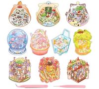 MSLSOZ Juego de 10 pegatinas 3D para casa, divertidas escenas de calcomanías, para hacer postres, animales, castillo, mundo pequeño, se utilizan para aliviar el estrés y pasar el tiempo (con dos