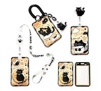 MSLSOZ Juego de 3 llaveros adorables, juego de llavero retráctil con tarjetero, tres accesorios de conexión y tarjetero con estampado de gatos. Se lleva alrededor del cuello, la muñeca, la cintura o