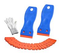 MSLSOZ - Juego de raspadores de plástico, 2 raspadores de placa de vitrocerámica, placa de inducción, azul, 100 cuchillas de plástico (caja), para el acabado de azulejos de marco de ventana de coche,