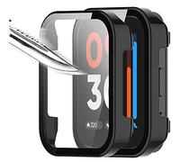 Msm-case [2 piezas Película protectora de pantalla negro con vidrio templado para,estuche para PC con dureza 9H, parachoques, estuche protector completo delgado para inteligente realme watch 3