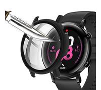 Msm-case Película protectora de pantalla negra con vidrio templado para Huawei Watch GT2 42mm, estuche para PC con dureza 9H, parachoques, estuche protector completo delgado para Smart