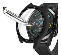 Msm-case Película protectora de pantalla negra con vidrio templado para Huawei Watch GT2 46mm, estuche para PC con dureza 9H, parachoques, estuche protector completo delgado para Smart