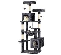 MSmask Gran árbol para gatos estable en L con 2 plataformas, 2 nichos para gatos, columpio, columnas de sisal, árbol de escalada de varios pisos para gatos (gris oscuro, 160 cm)