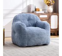 MSMOK Faux Fur Beanbag Sofa with Armrests, Shredded Sponge Filler, for Living Room, Bedroom & Reading, Azul