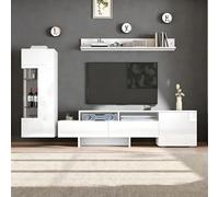 MSMOK Juego de muebles de salón de 3 piezas, TV de hasta 70 pulgadas, de alto brillo, juego de muebles de salón con LED, moderno mueble de TV, de pie y colgante, puertas de armario acrílico, mampara