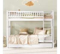 MSMOK Literas para niños, camas triples, literas con cama nido, barandilla alta, escalera estable, 90 x 200 cm (blanco)