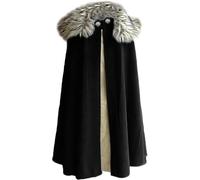 MSOrient Capa de piel vikinga para hombre, color marrón con capa de piel, disfraz de rey medieval, disfraz de Halloween, cosplay, Negro -, XXX-Large