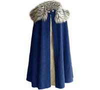 MSOrient Capa vikinga medieval para hombre, disfraz de rey renacentista con capa de piel, disfraz de Halloween, azul, talla S