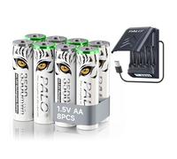 Mspalocell 3500mWh 1,5V batería de Litio AA Recargable con Cargador, 1,2V Ni-MH/1,5V batería de Litio AA Cargador rápido, Cable USB Incorporado LCD Cargador Inteligente, 8 Pilas AA