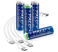 Mspalocell Pila AA de Litio USB-C 1,5 V 3600 mWh, bateria AA Recargable Carga rápida con Cable Carga Tipo C, LSD Baja autodescarga, con luz Carga, 4 Piezas Bateria AA