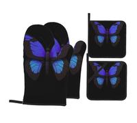 MSRHIUEF Blue Elf Butterfly Prints - Juego de 4 para hornear con 2 guantes aislados y 2 almohadillas para tapa de olla para cocina y microondas