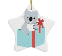 MSRHIUEF Bonito koala en una caja de regalo con diseño de estrella de cerámica de Navidad, fácil de colgar, muy adecuado para decorar árboles de Navidad