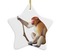 MSRHIUEF Colgante de estrella de cerámica con diseño de mono sosteniendo una rama, fácil de colgar, muy adecuado para decorar árboles de Navidad