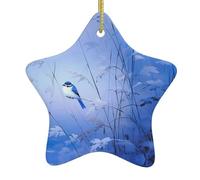 MSRHIUEF Colgante de estrella de cerámica con diseño de pájaro en una rama de junco, fácil de colgar, muy adecuado para decorar árboles de Navidad