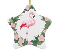 MSRHIUEF Colgante de estrella de cerámica con estampado de flamenco en una corona, fácil de colgar, muy adecuado para decorar árboles de Navidad