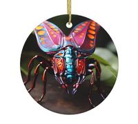 MSRHIUEF Colgante redondo de cerámica con diseño de insectos extraños con un cordón de alambre dorado para colgar fácilmente