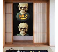 MSRHIUEF Cortina estampada de calavera sobre calabaza, 2 piezas empalmadas de 86 x 142 cm para puertas, ventanas, separación de habitaciones, protección de privacidad, luz solar, viento y prevención