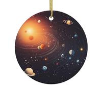 MSRHIUEF Outer Space Galaxy Solar System Picture Christmas Tree Colgante redondo de cerámica con un cordón de alambre dorado para colgar fácilmente